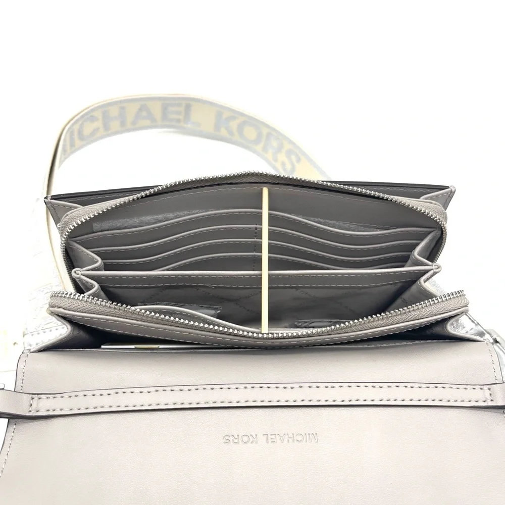 Michael Kors Large Zip Around Wallet Crossbody Bag Silver